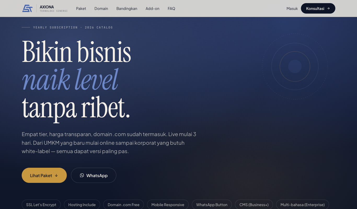 Halaman utama situs Axiona Web Catalog